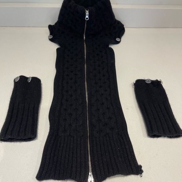 $378 Veronica Beard Black Upstate Cable Knit Wool Dickey & cuffs set Rare - Picture 7 of 8